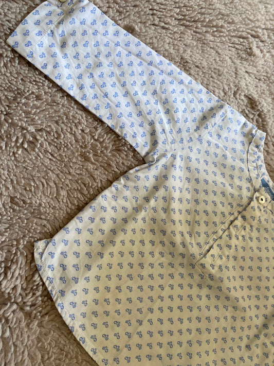 🤍 Blouse blanche à motifs scooters bleus – Jacadi – 3 mois