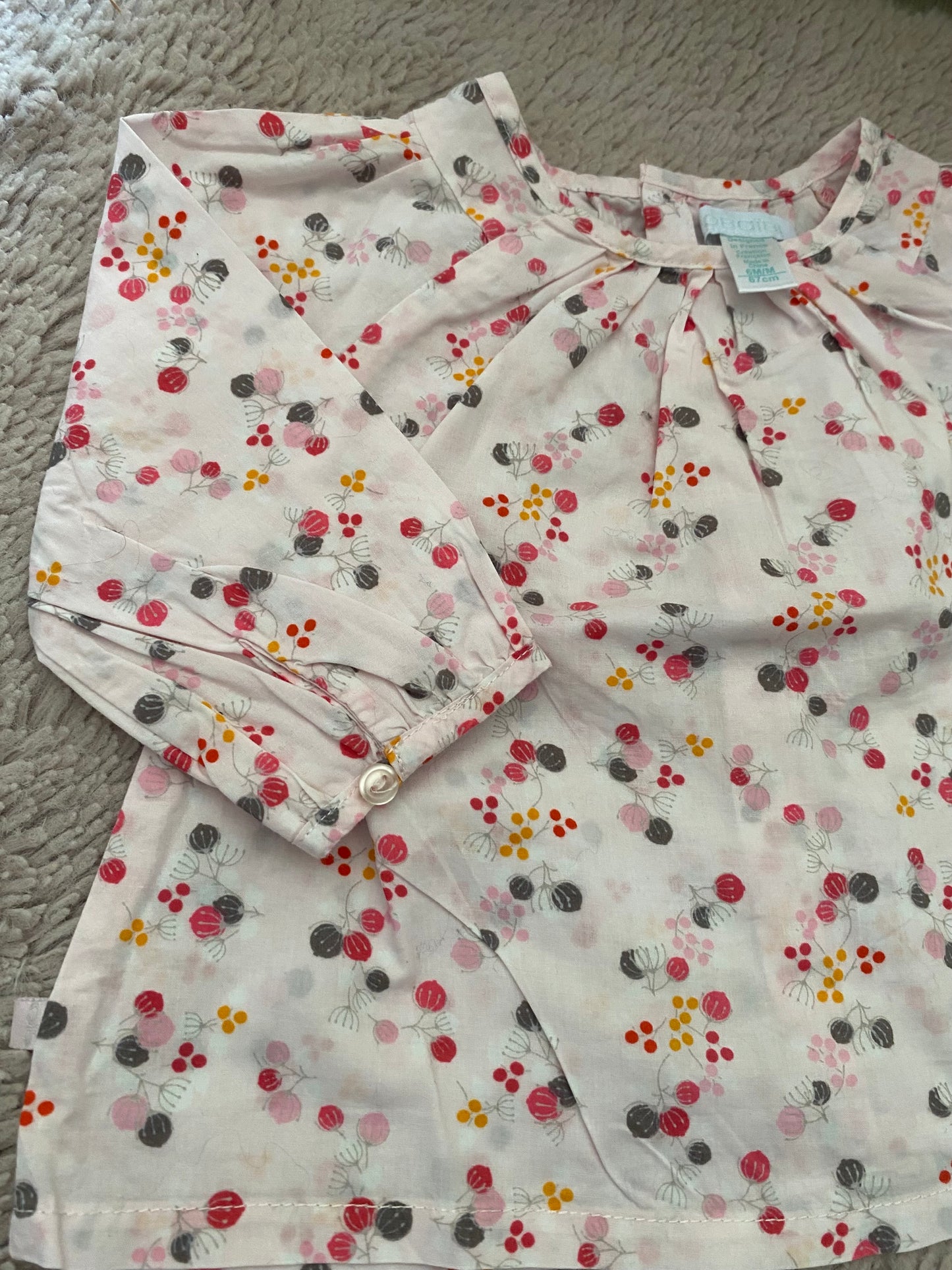 🌸 Blouse rose à pois – Obaïbi – 6 mois