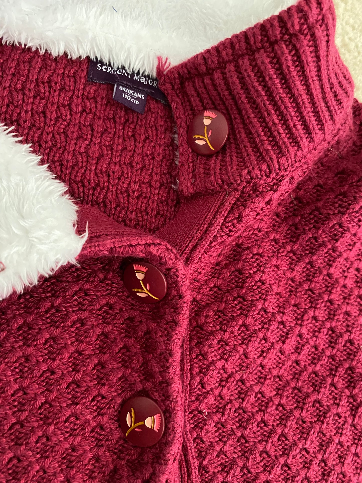 ⭐ Poncho bordeaux avec col moumoute – Sergent Major – 4/5 ans