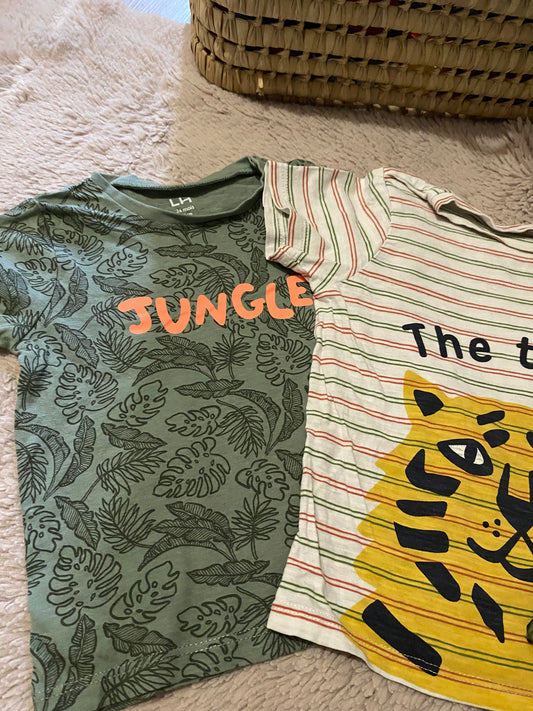 🦁 Lot 3 t-shirts bébé 36 mois – La Halle + DPAM – motifs jungle & tigre – Très bon état