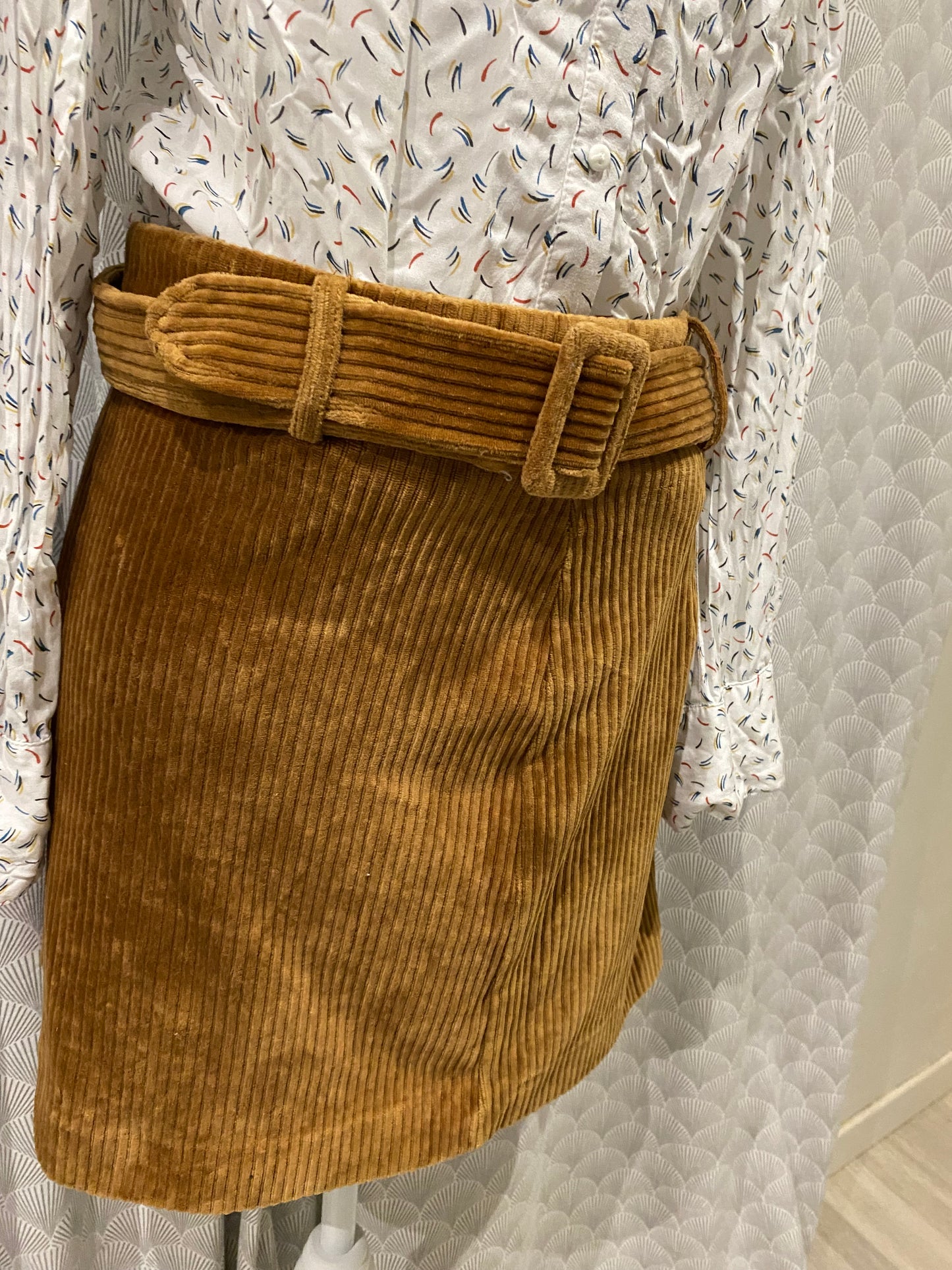Jupe marron à ceinture – Effet velours côtelé – T36/38