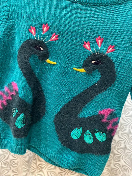 Pull bleu canard décor cygne – 5 ans – DPAM