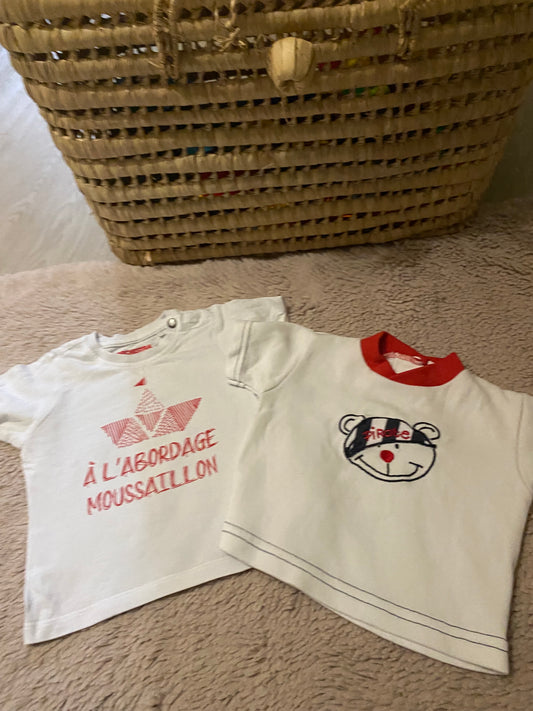 Lot 2 t-shirts manches courtes motifs bateau – Orchestra & sans marque – 3 mois