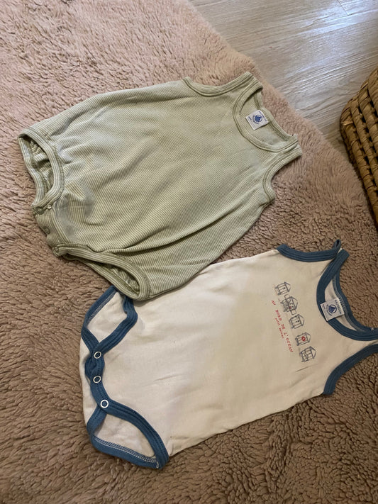 Lot Petit Bateau – Body débardeur + barboteuse – 6 mois