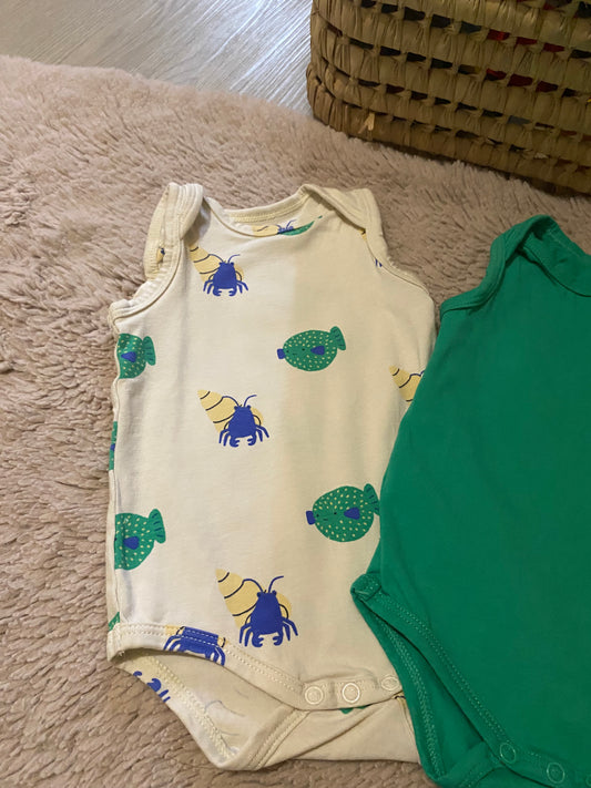 Lot 3 bodies neufs sans étiquette – Tape à l’œil – 3 mois – motifs poissons & verts
