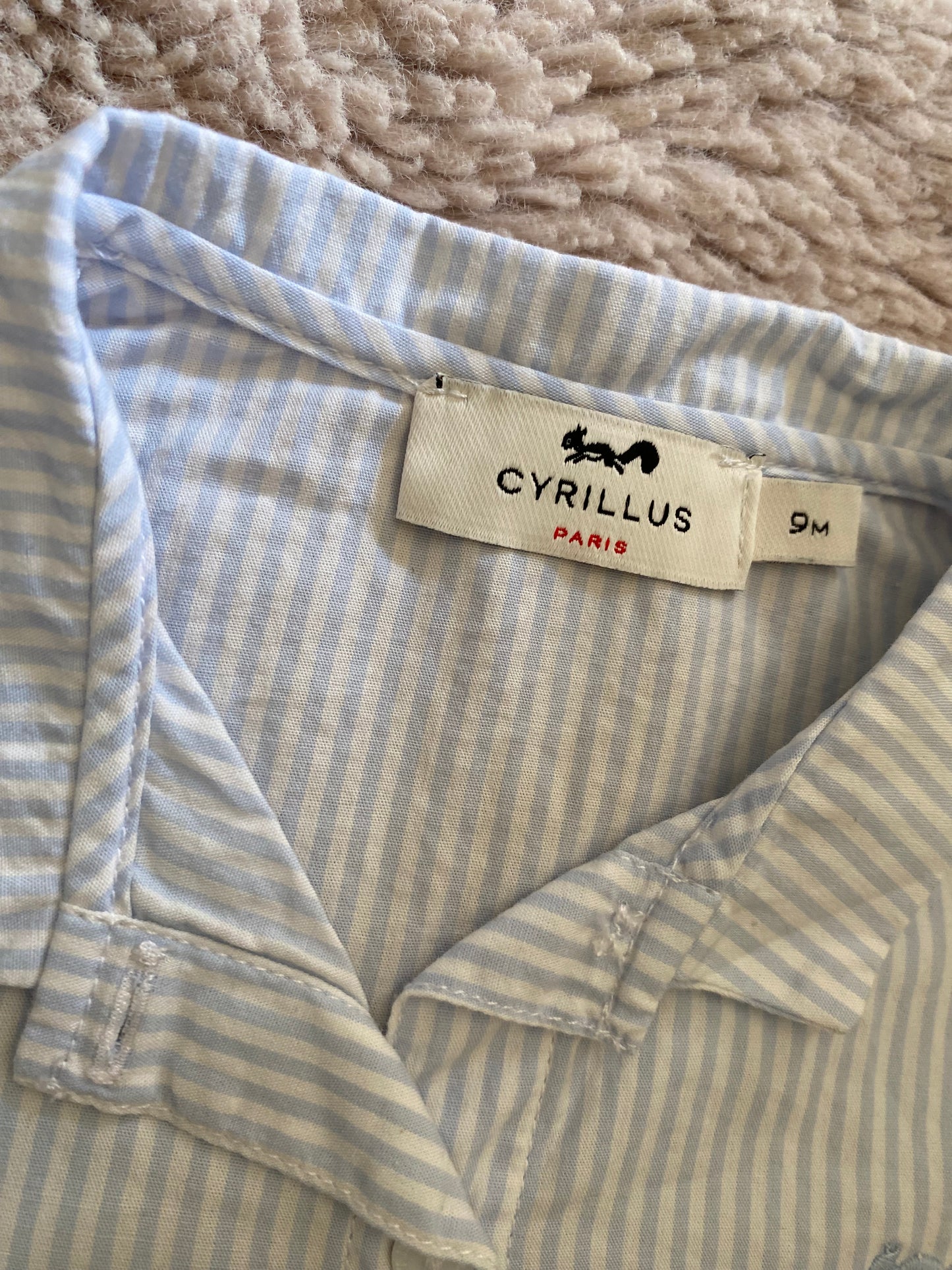 👶 Chemise Cyrillus rayée bleu & blanc – manches longues – 9 mois