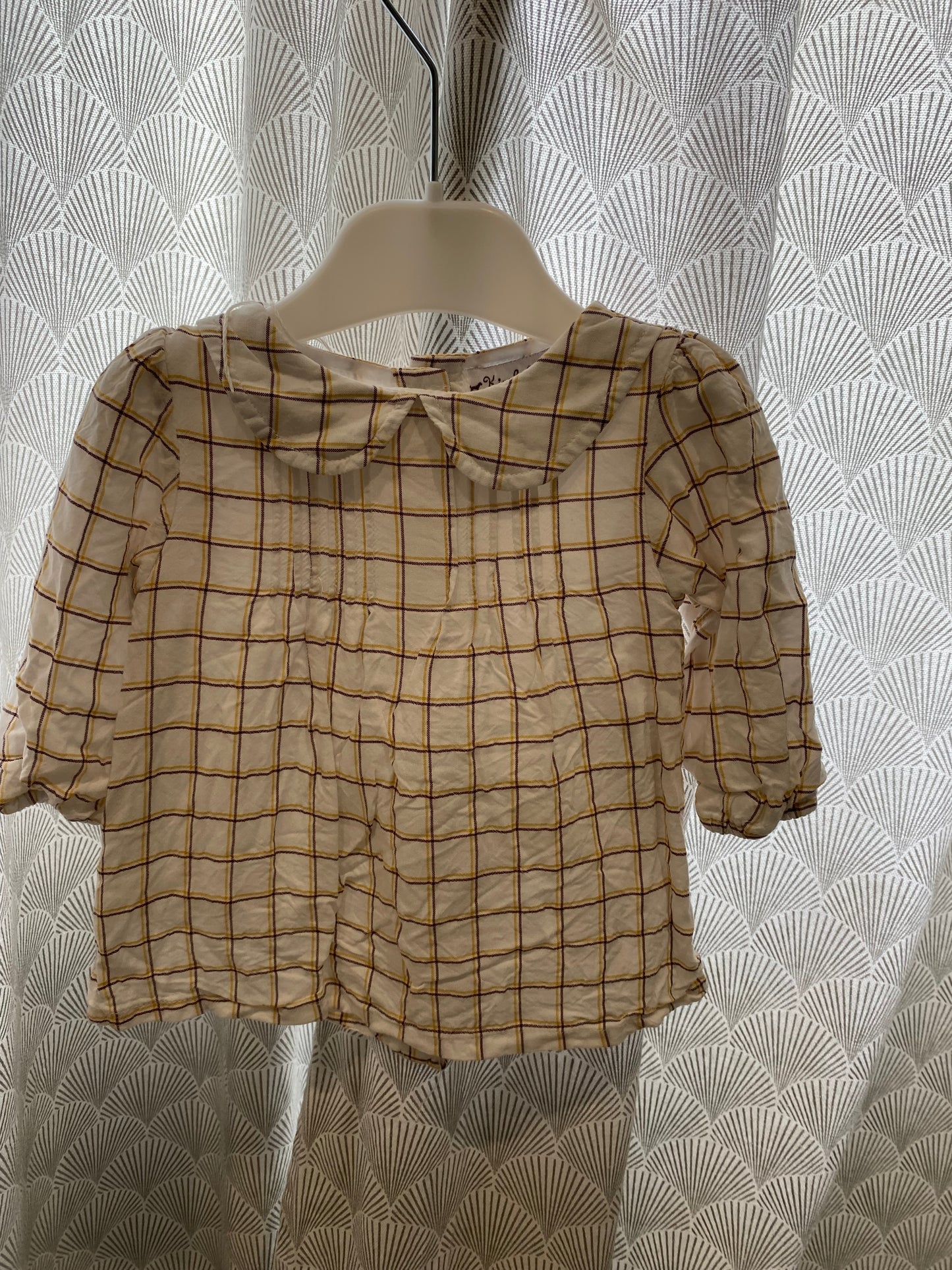 Blouse blanche à carreaux beige – 6 mois – Kimabaloo