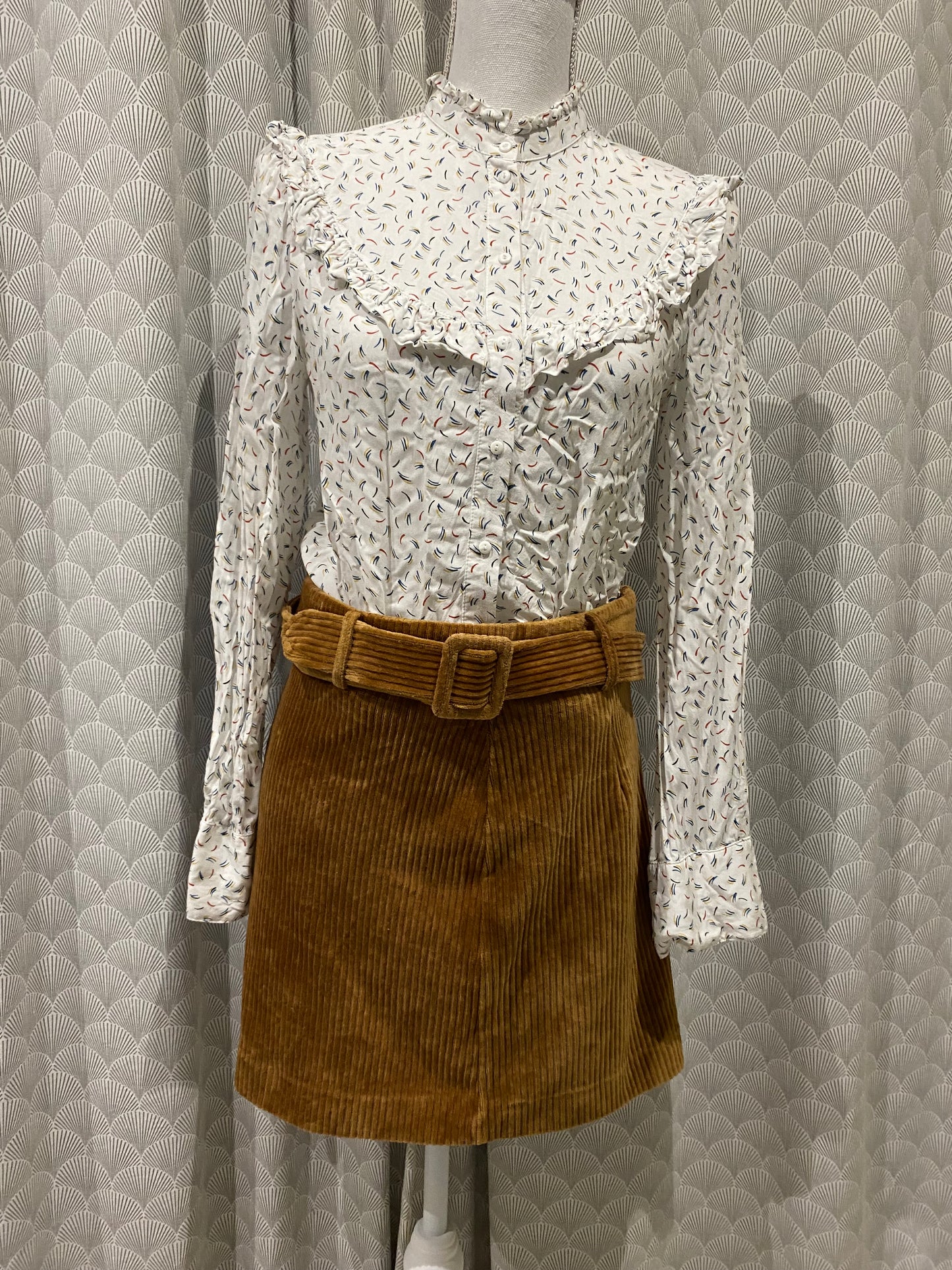 Jupe marron à ceinture – Effet velours côtelé – T36/38