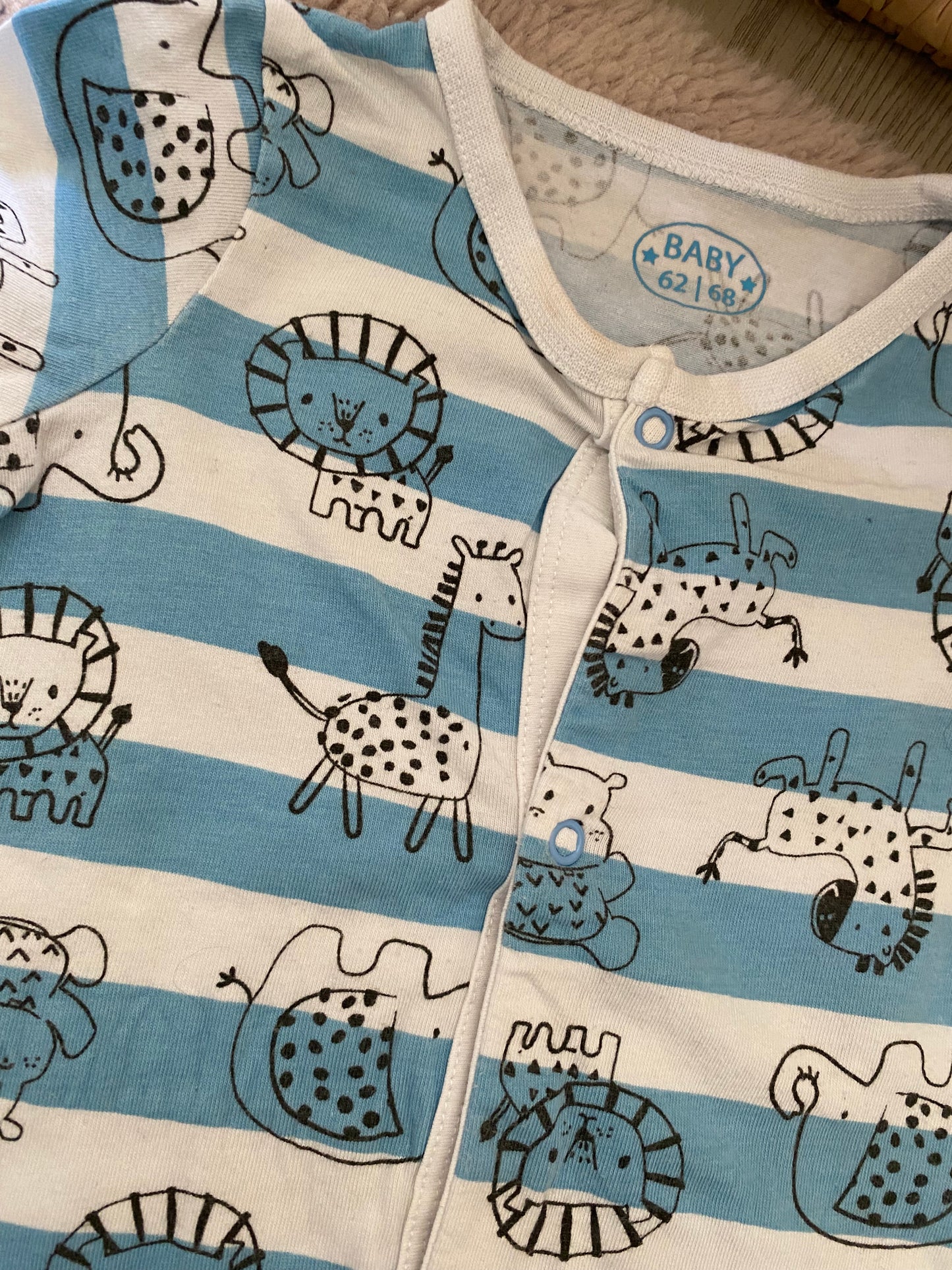 💙 Pyjama rayé bleu et blanc sans pied – 3/6 mois – manches longues – sans marque