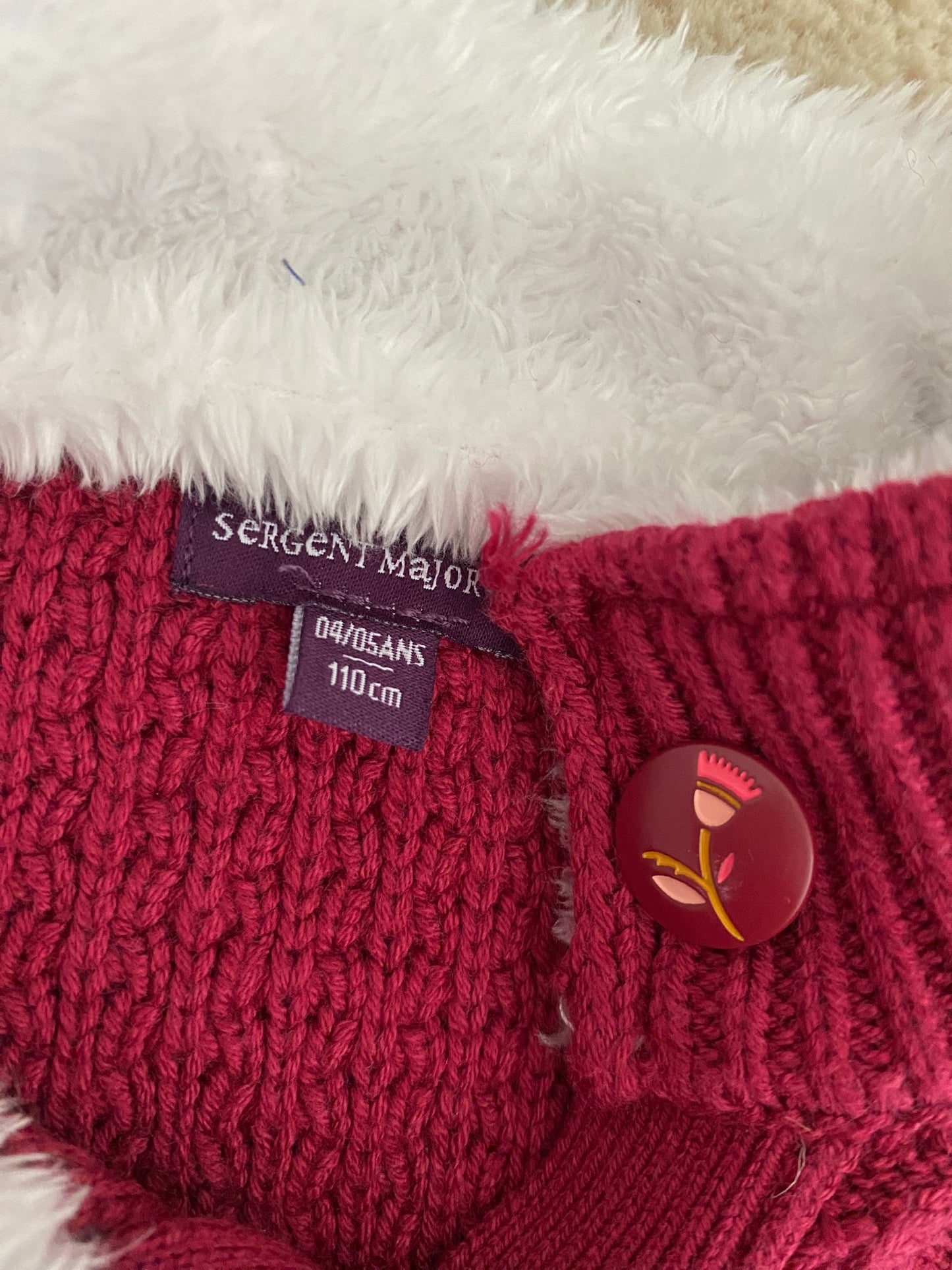⭐ Poncho bordeaux avec col moumoute – Sergent Major – 4/5 ans
