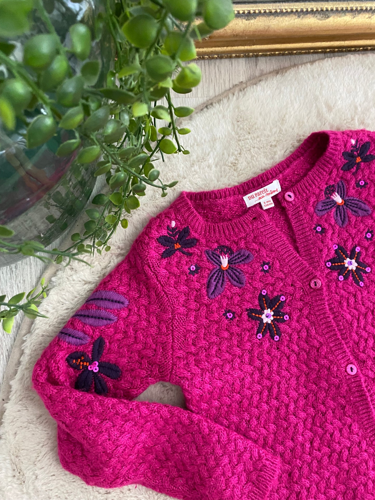 Gilet fuchsia à fleurs – 5 ans