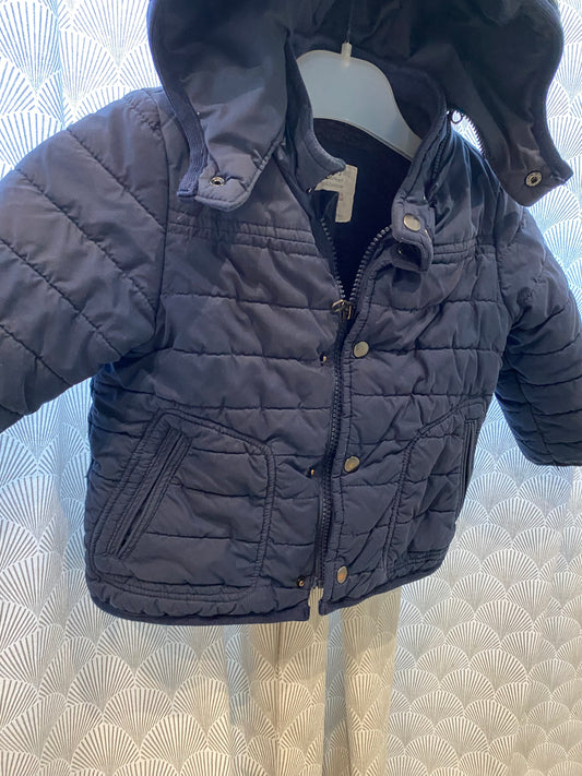 Doudoune marine intérieur chaud capuche amovible – Zara – 2 ans