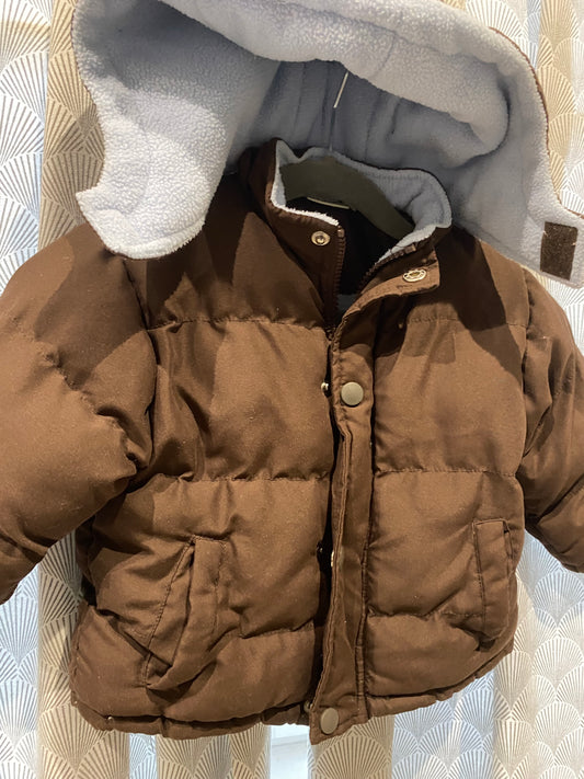 🍫 Doudoune chocolat intérieur bleu ciel – In Extenso – 6 mois