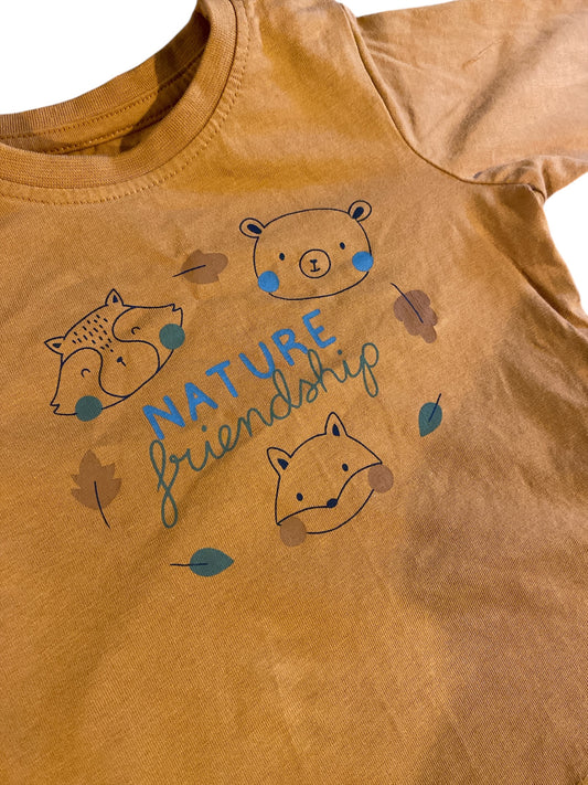 T-shirt marron beige motif animaux de la forêt – Orchestra 24 mois 🍂🦊