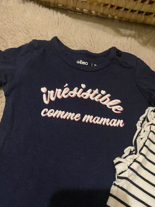 Lot 2 t-shirts manches courtes – Kiabi & Gémo – 3 mois