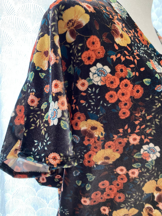 T-shirt effet velours à fleurs – Taille M
