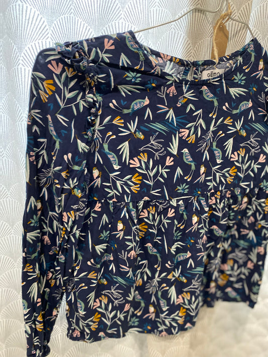 Blouse bleue motif tropical – 8 ans – Gémo