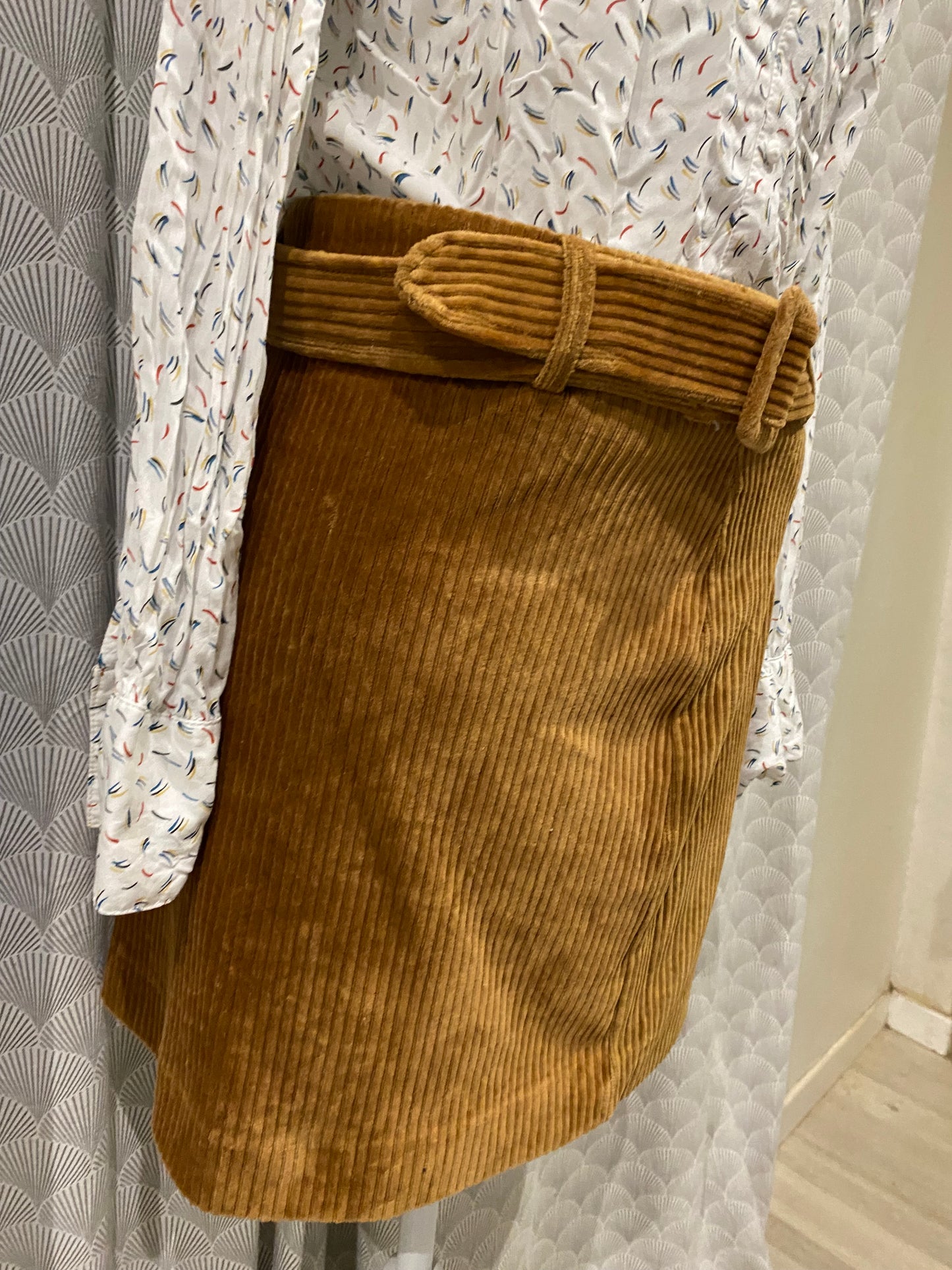 Jupe marron à ceinture – Effet velours côtelé – T36/38