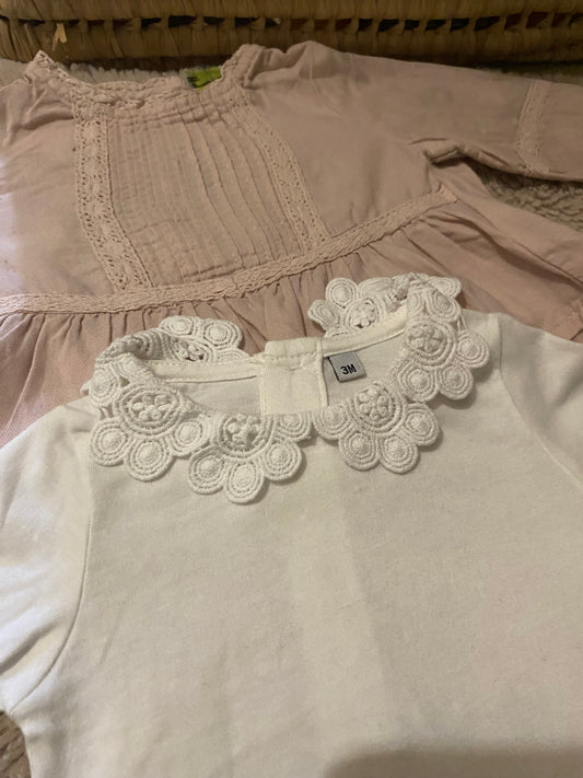 Lot 2 blouses bébé – Rose & blanche – 3 mois – Tape à l’œil & sans marque