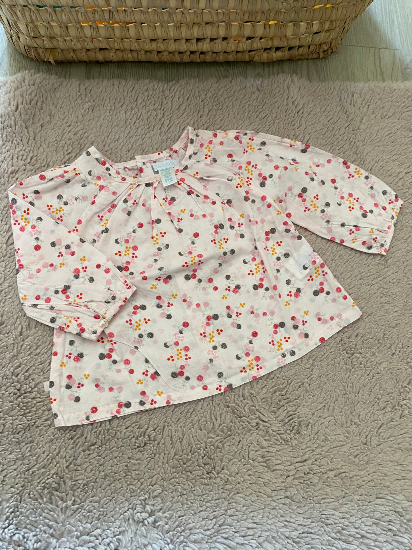 🌸 Blouse rose à pois – Obaïbi – 6 mois