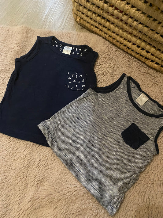 Lot 2 débardeurs (marcel) – H&M – 6/9 mois