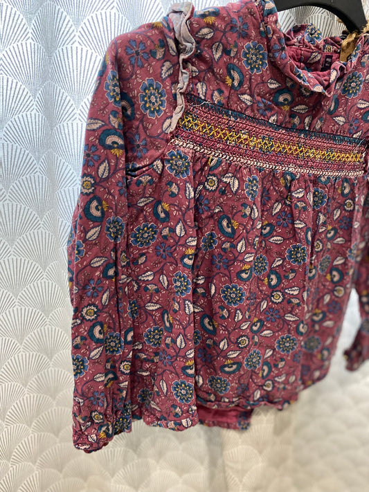 Blouse bordeaux à motifs fleurs col montant – 8 ans – Sergent Major