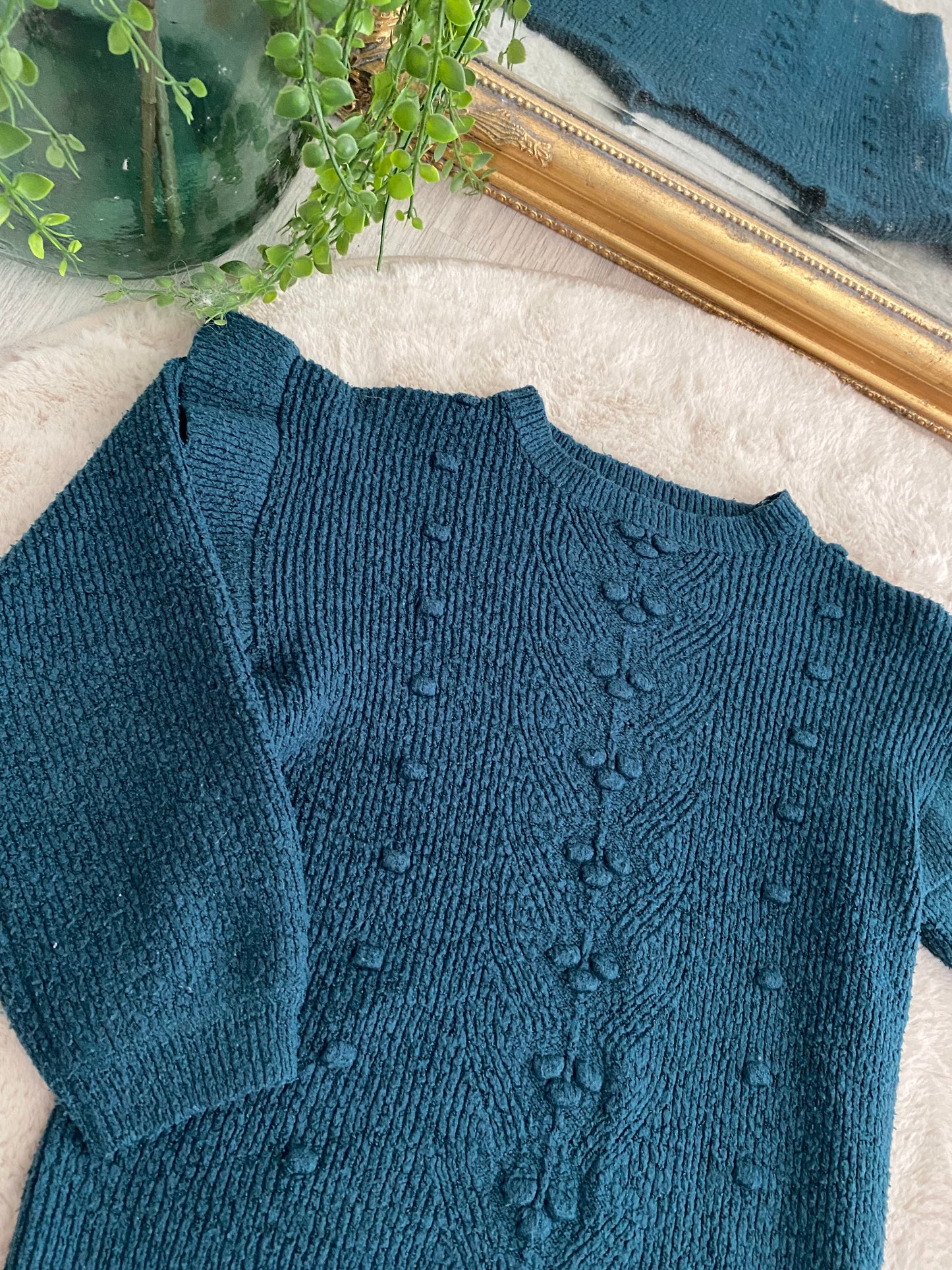 Pull bleu canard à pompoms – Gémo – 8 ans