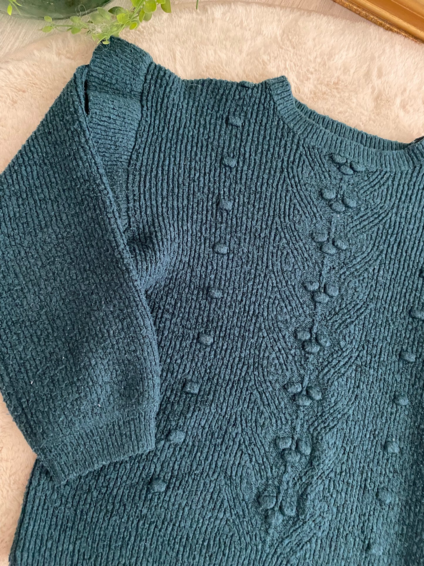Pull bleu canard à pompoms – Gémo – 8 ans
