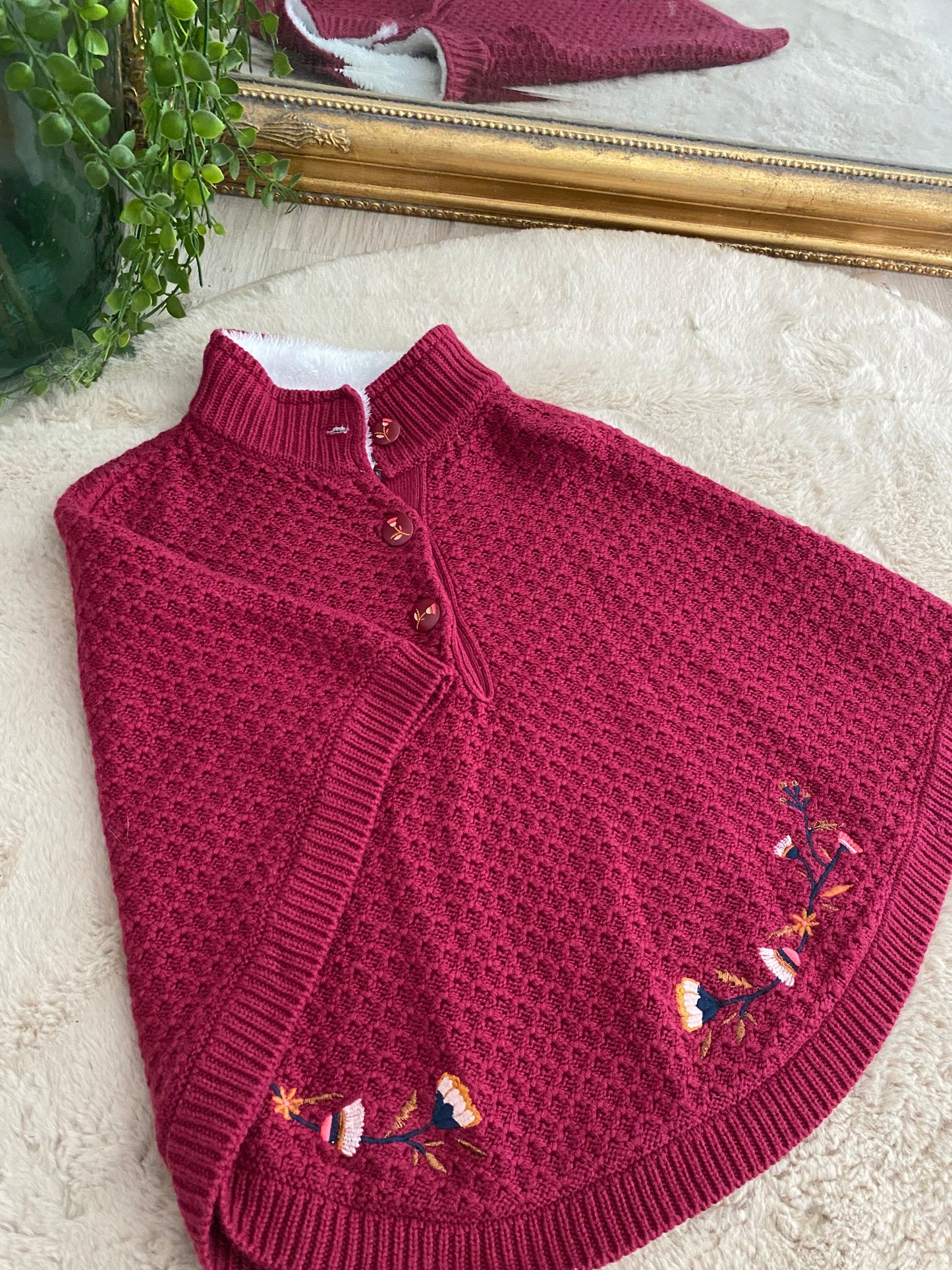 ⭐ Poncho bordeaux avec col moumoute – Sergent Major – 4/5 ans