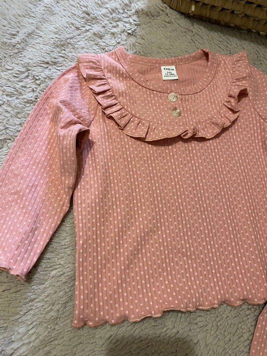 Ensemble bébé fille 12/18 mois – rose à pois – SHEIN – Neuf avec étiquette