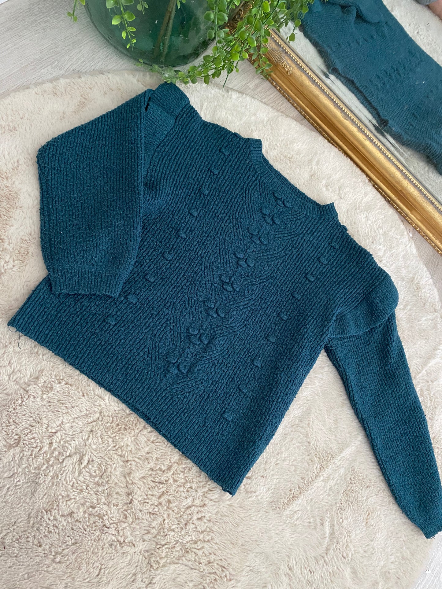 Pull bleu canard à pompoms – Gémo – 8 ans