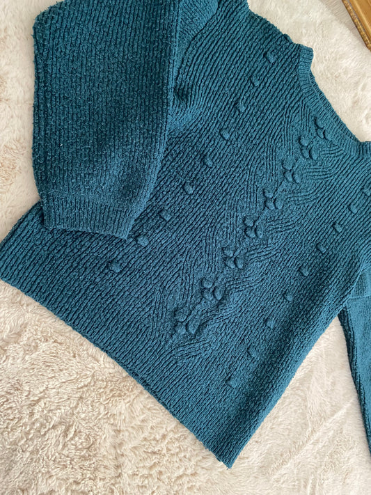 Pull bleu canard à pompoms – Gémo – 8 ans