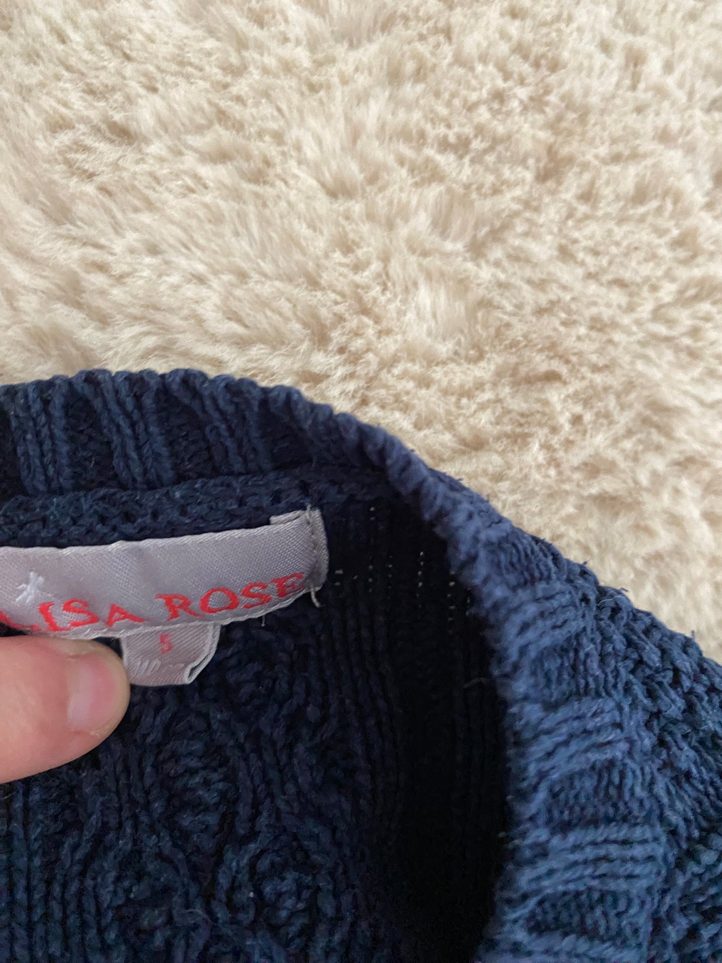Gilet torsadé marine – Sequins dorés – 5 ans