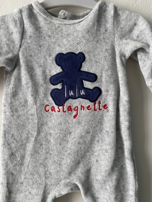 Pyjama bébé 1 pièce velours gris – 1 mois – Lulu Castagnette