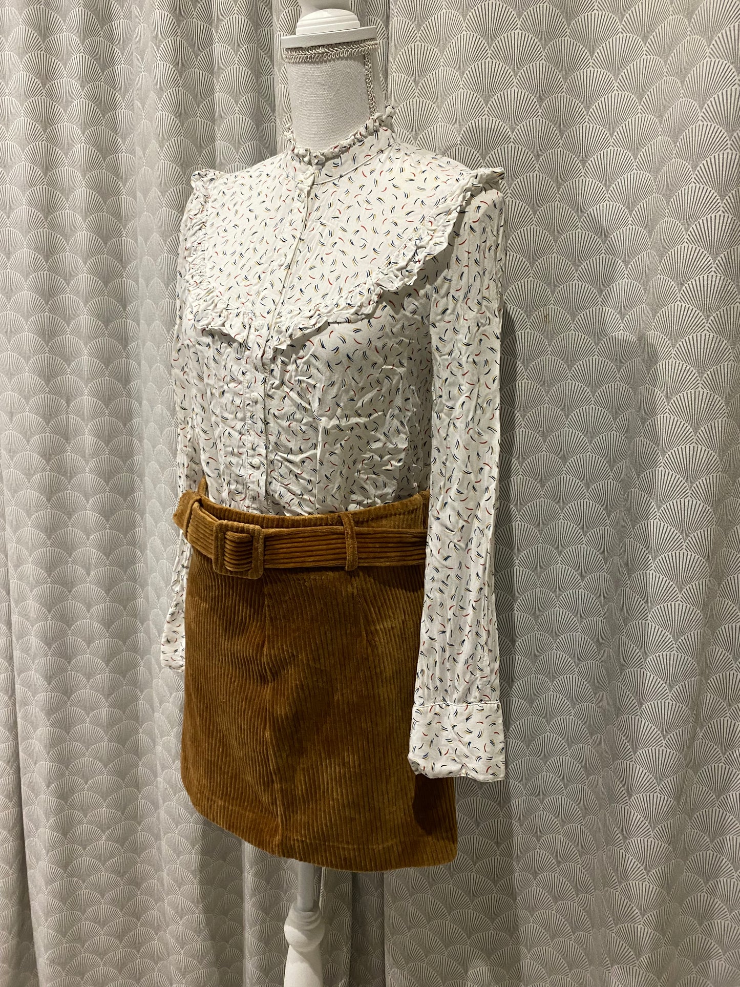 Jupe marron à ceinture – Effet velours côtelé – T36/38