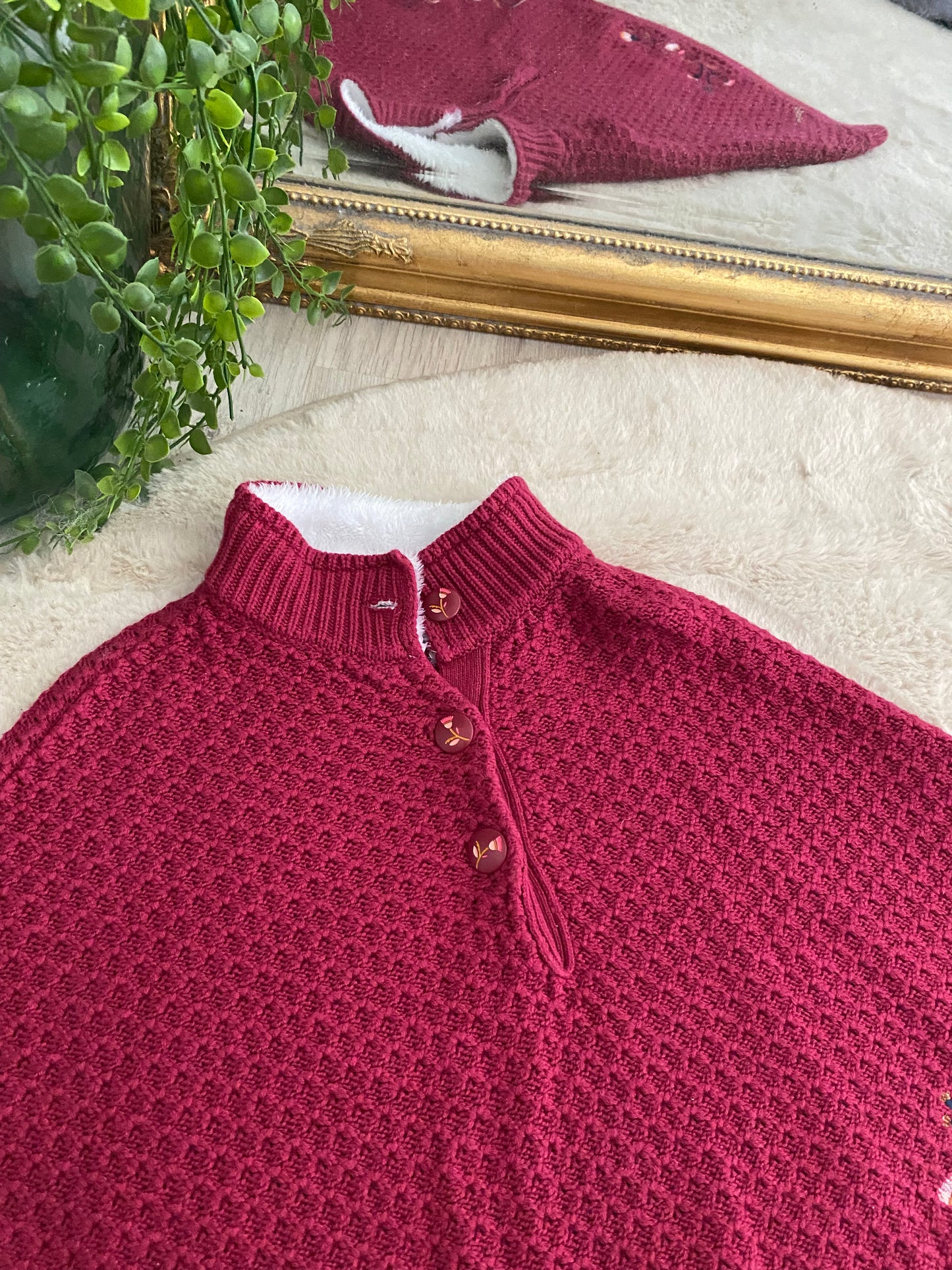 ⭐ Poncho bordeaux avec col moumoute – Sergent Major – 4/5 ans
