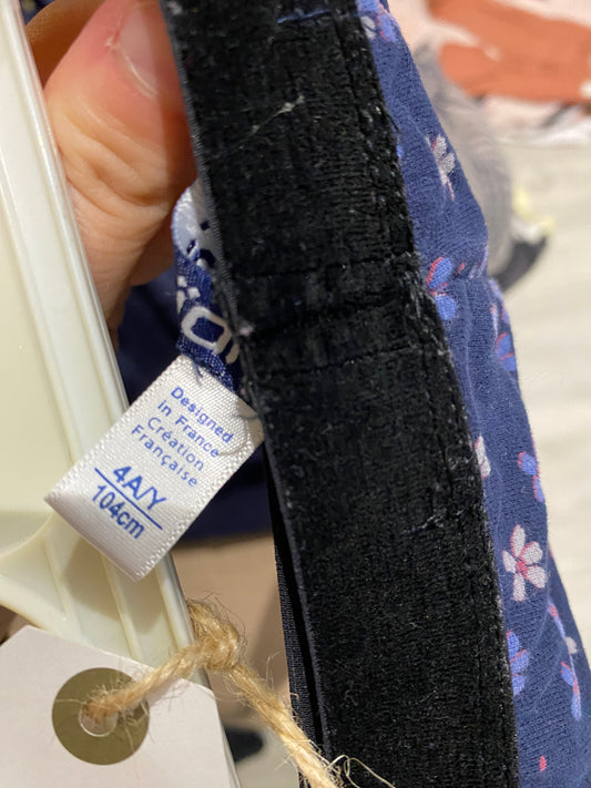 Legging bleu fleuri + bandeau velours noir – Okaïdi – 3 ans 🌸💙