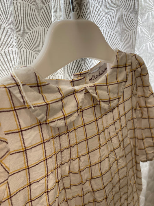 Blouse blanche à carreaux beige – 6 mois – Kimabaloo