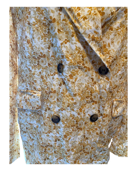 🌼 Blazer femme XXL – Céleste – jaune et blanc fleuri – léger – peut se fermer ou non