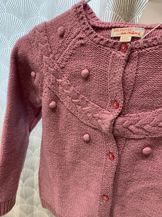 Gilet mauve décor pompons – 5 ans – DPAM