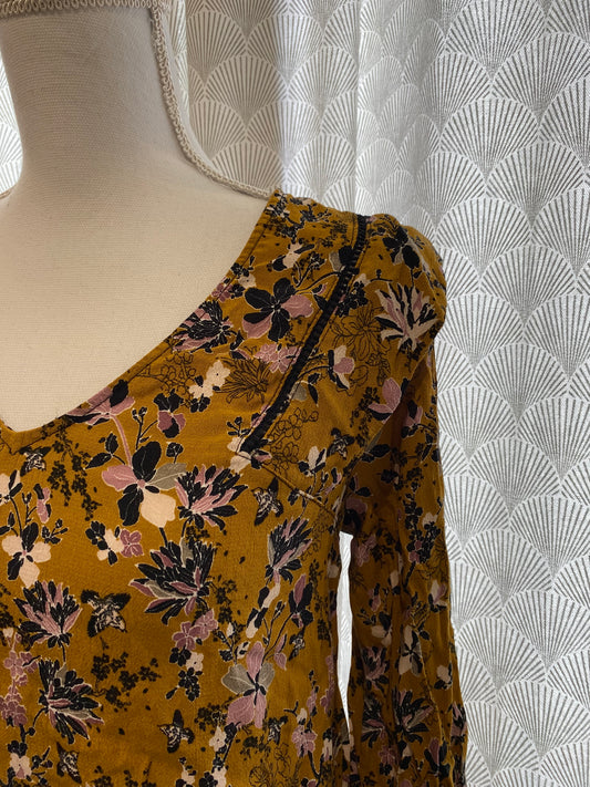 Blouse jaune motifs fleuris tons automnaux – Pimkie – 38