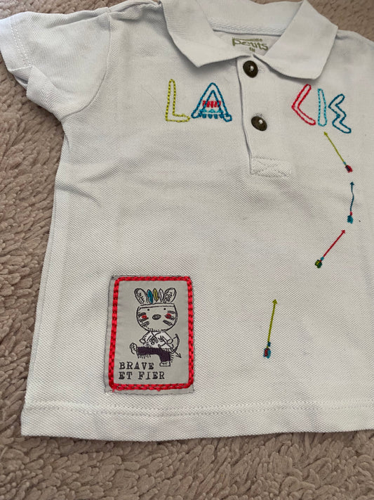 🤍 Polo blanc motif indien – La Compagnie des Petits – 6 mois