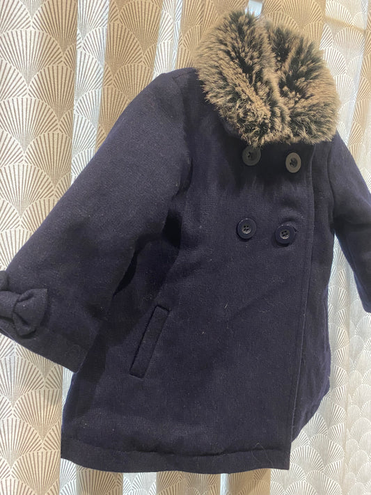 🧥 Duffle-coat marine chaud col fourrure – Tape à l’œil – 18 mois