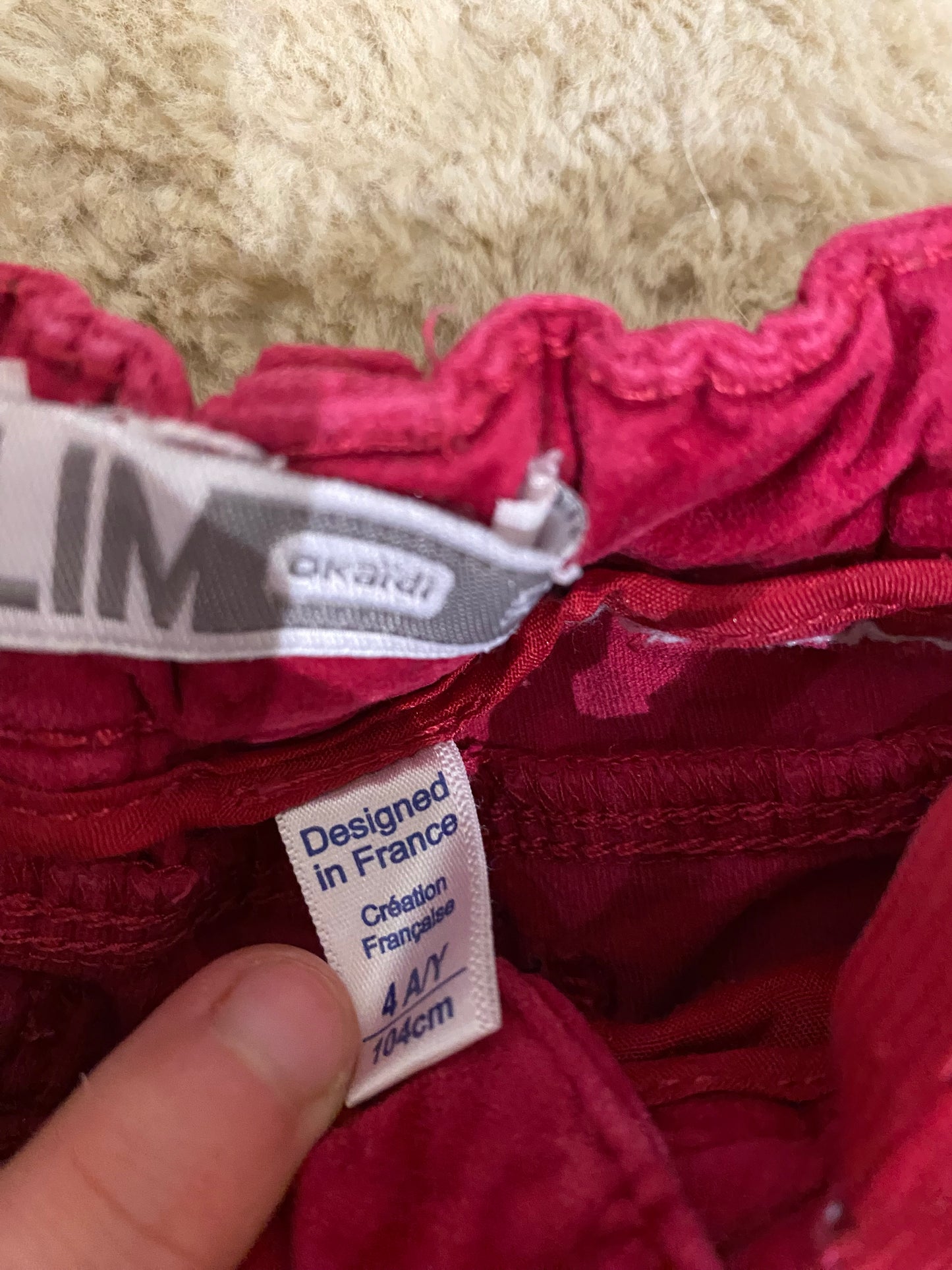 Pantalon velours fuchsia – Okaïdi – 4 ans