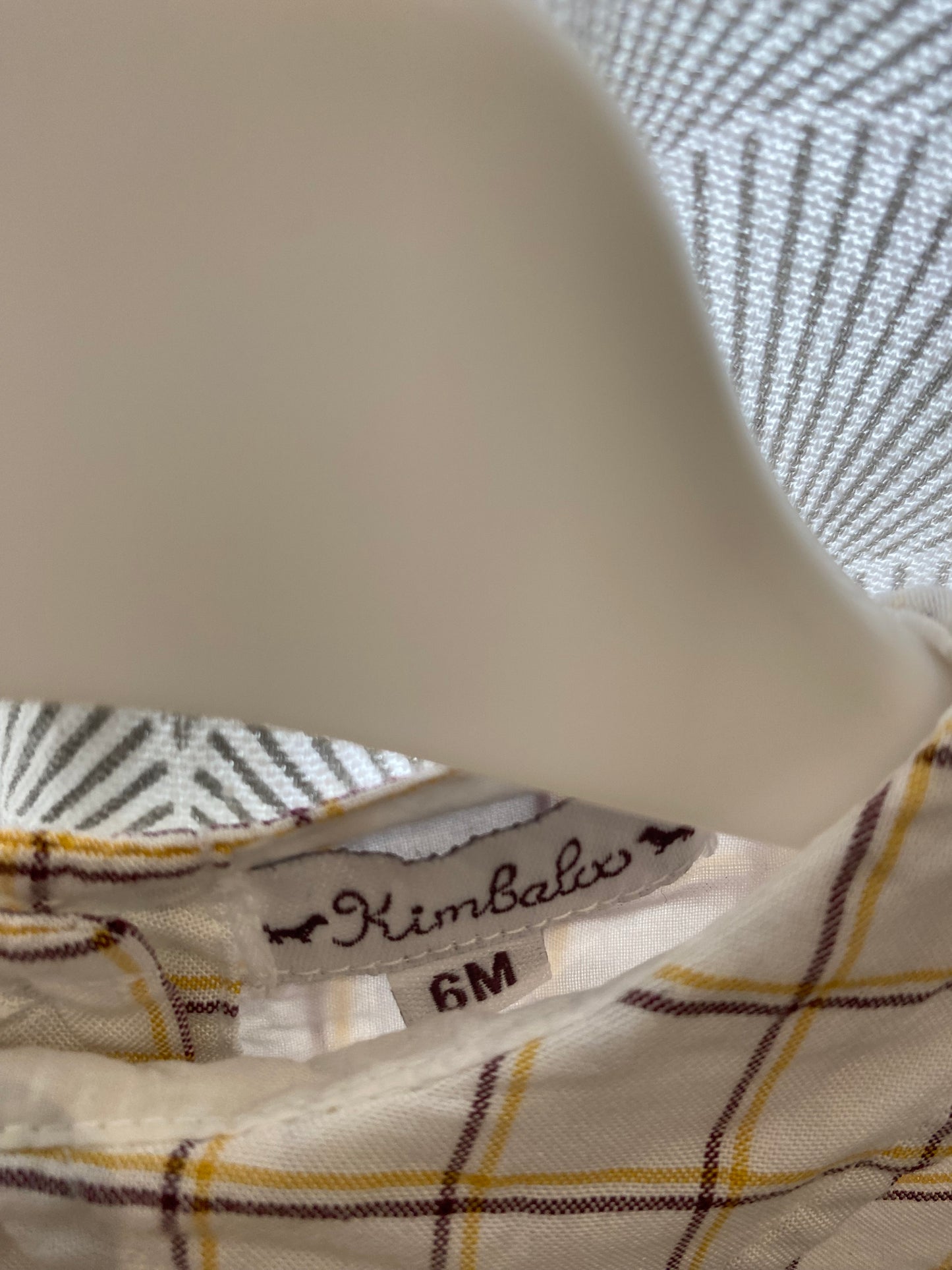 Blouse blanche à carreaux beige – 6 mois – Kimabaloo