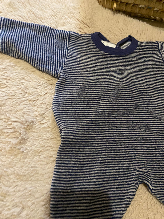 Lot 2 pyjamas velours rayés – Petit Bateau – 1 mois