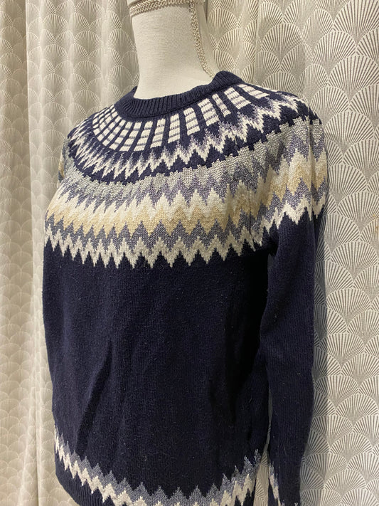 Pull marine, gris et argent col rond – Super U – T38/40