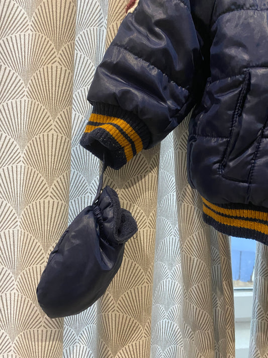 ❄️ Doudoune marine déco jaune avec moufles – La Redoute – 9 mois