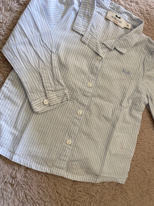 👶 Chemise Cyrillus rayée bleu & blanc – manches longues – 9 mois
