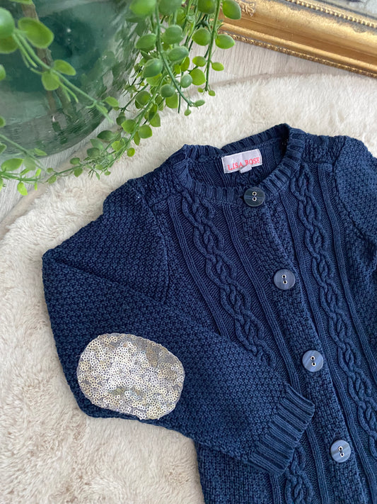 Gilet torsadé marine – Sequins dorés – 5 ans